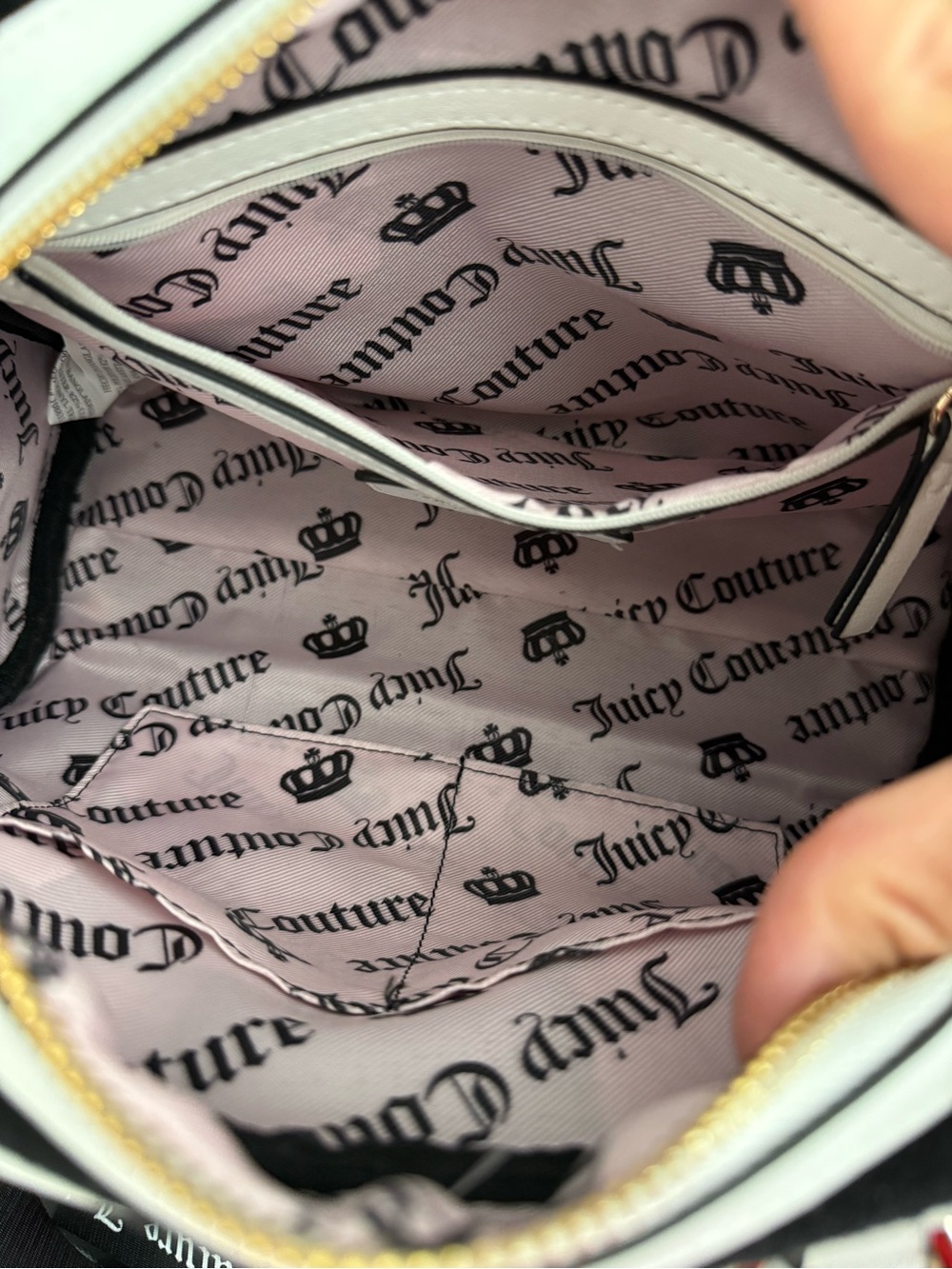 Juicy Couture Black & White Logo Satchel with Red Strawberry Charm - Picture 7 of 9
